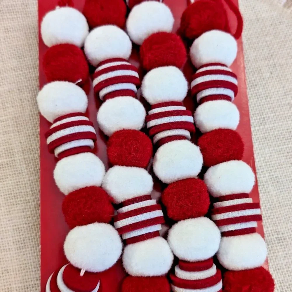 Red And White Felted Farmhouse Style Garland